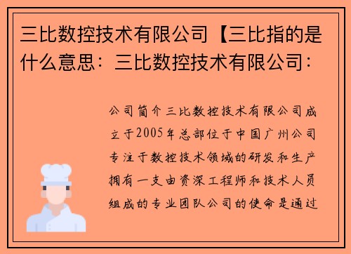 三比数控技术有限公司【三比指的是什么意思：三比数控技术有限公司：领先技术，创新发展】